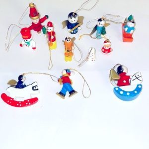 Vintage 1970’s Handmade Wooden German Mini Christmas Ornaments – Set Of 12